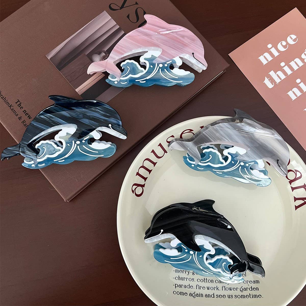 Ocean Wave Dolphin Shark Large Acetate Hair Claw_CWAHA5965