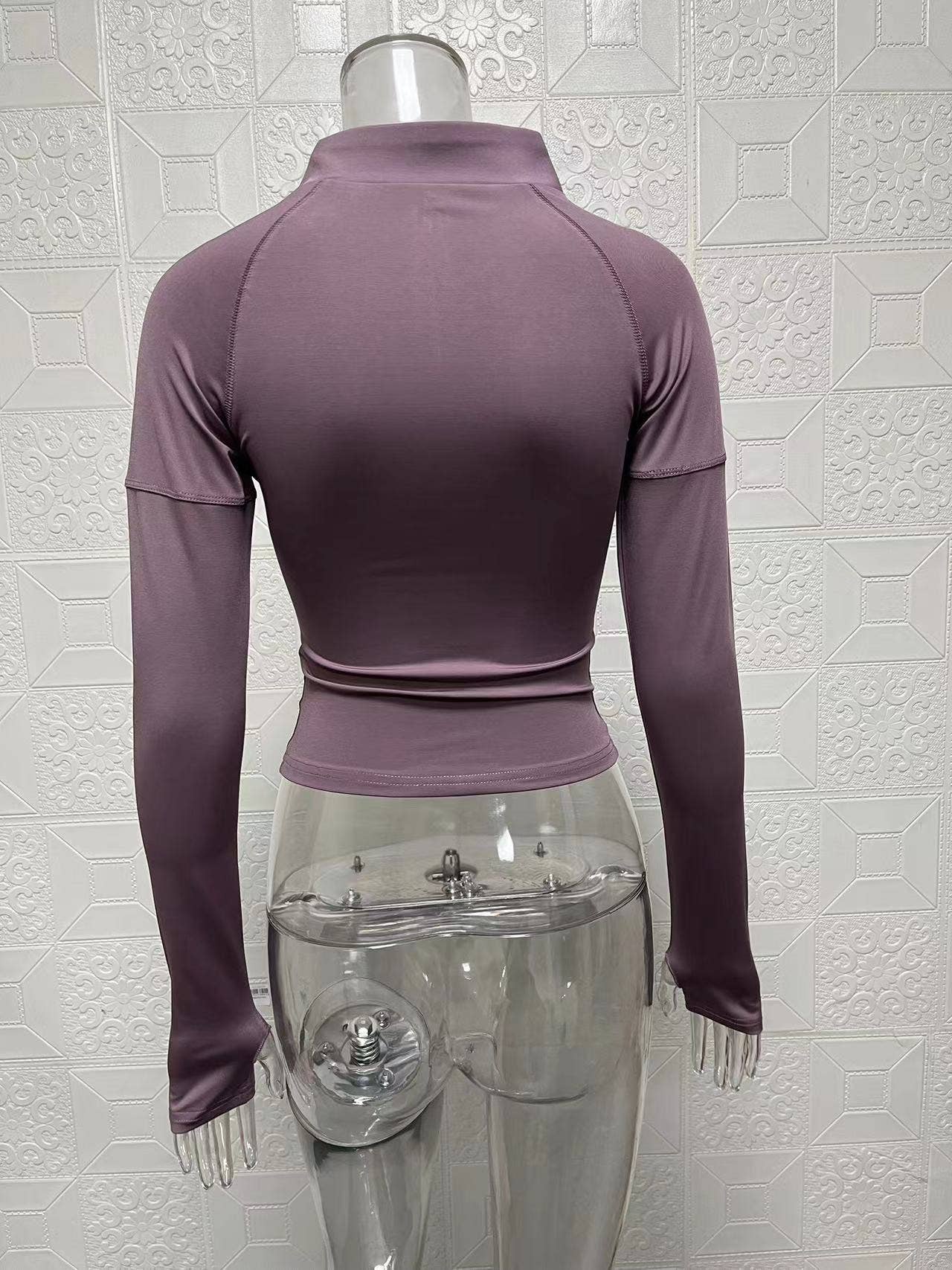 Semi-high-neck tight long-sleeved layer top