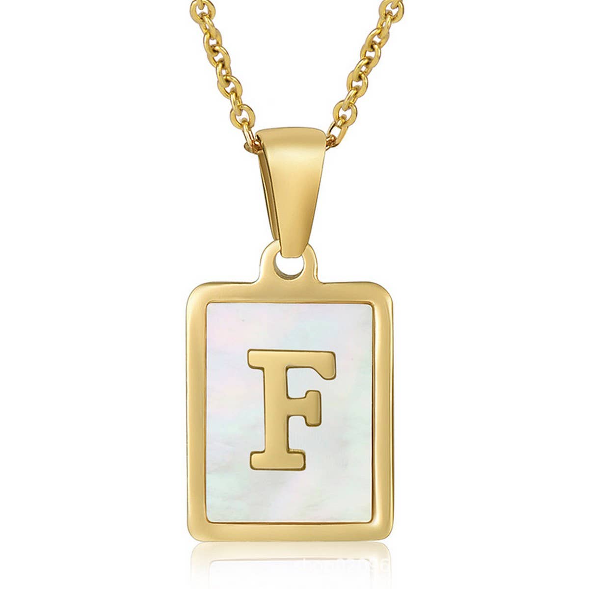 SQUARE SHELL 26 LETTER PENDANT NECKLACE_CWAJE0674
