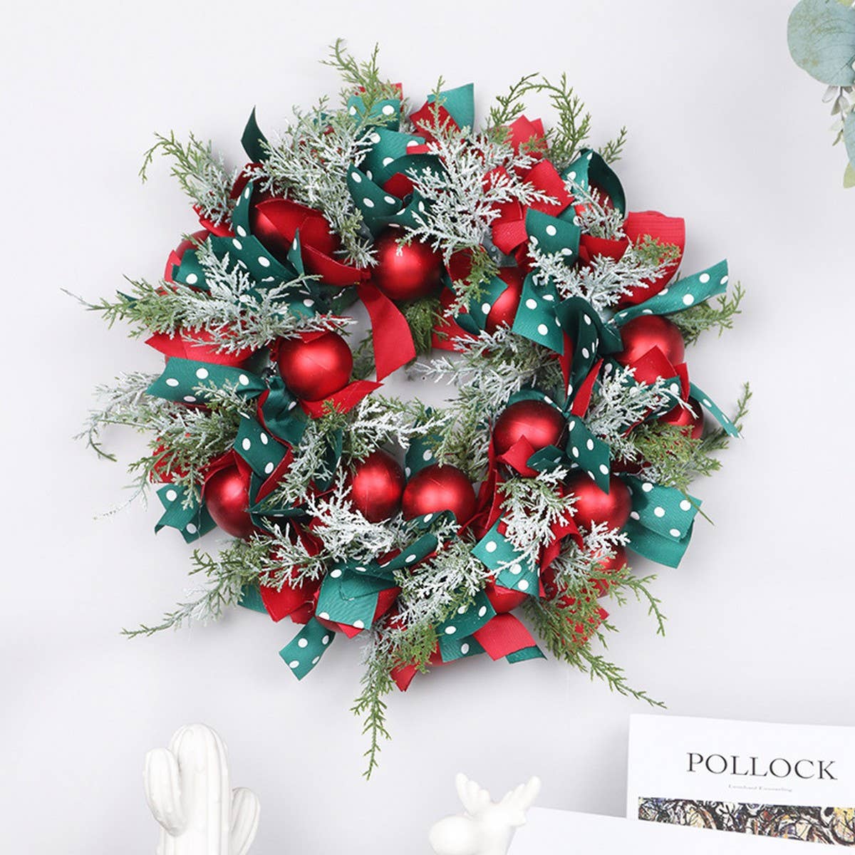 Christmas Ball Greenery Ribbon Wreath Wall Decor_CWMM9902