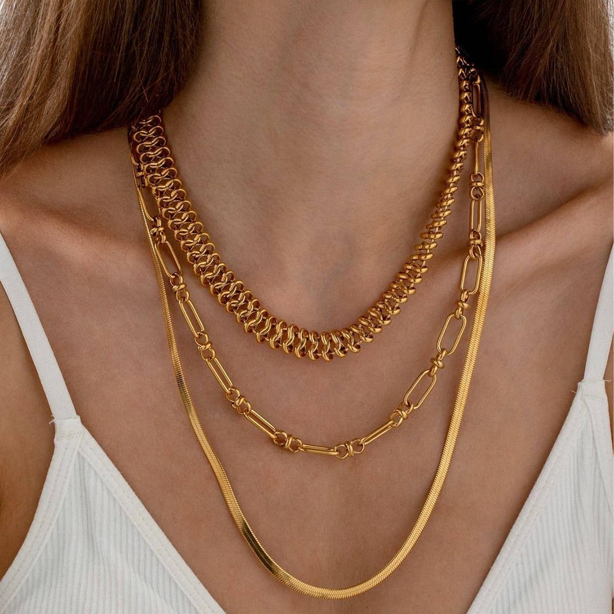 18K GOLD PLATED MULTI-LAYER OVAL GOLD BEAD NECKLACE_CWMM3633