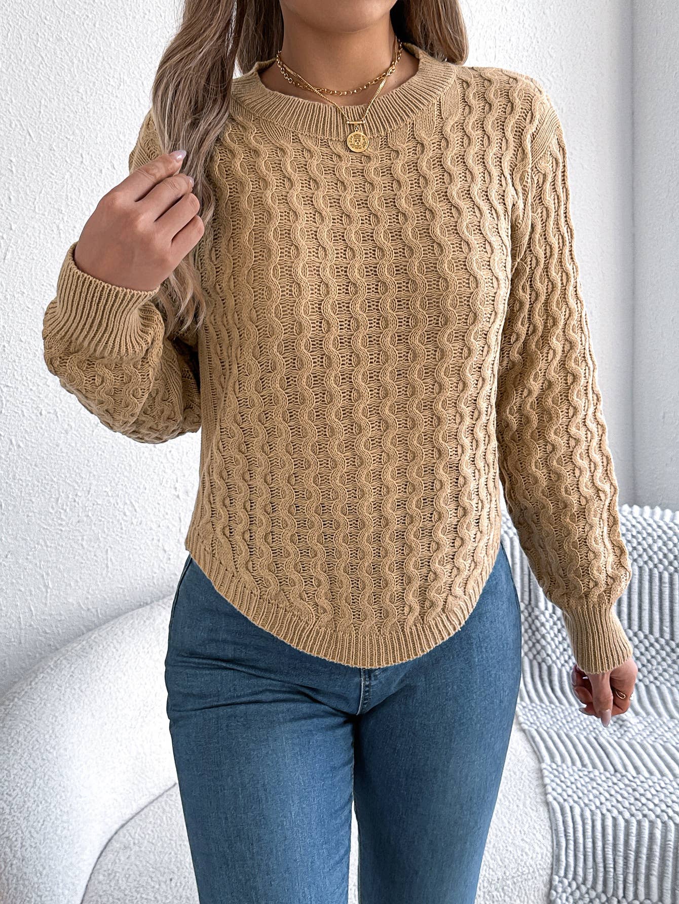 SOLID COLOR TWIST PULLOVER WITH IRREGULAR HEM