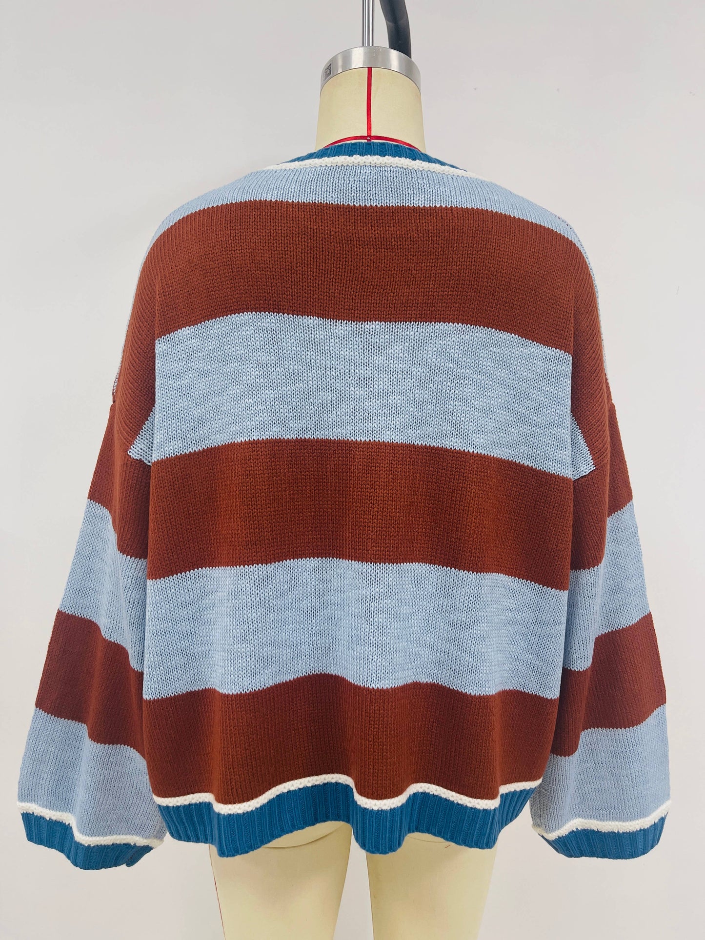 Knitted loose color-blocking striped sweater
