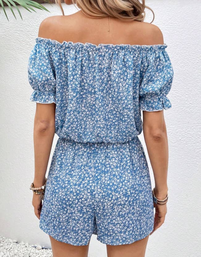 OFF-THE-SHOULDER THREE-PART PRINTED CASUAL SUIT