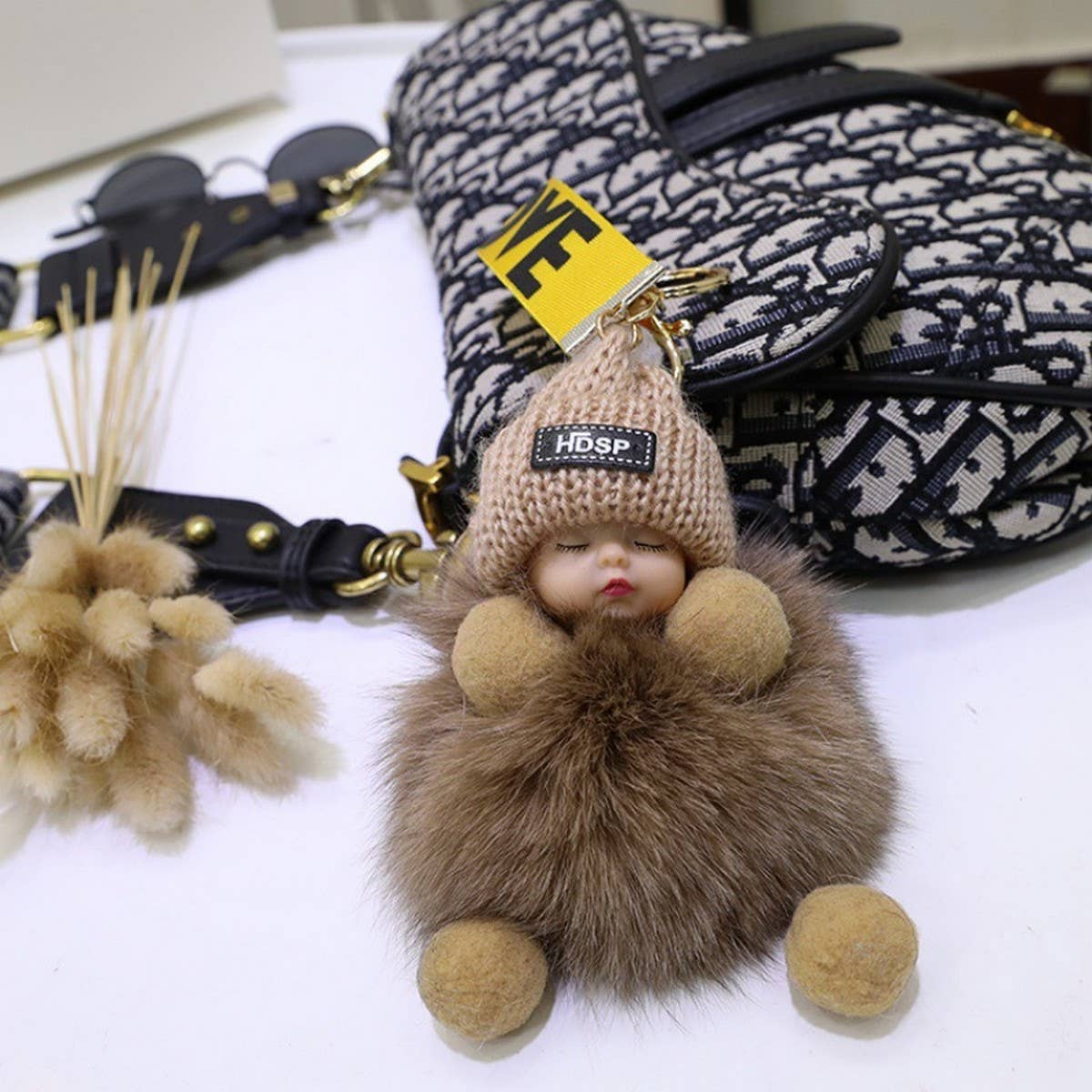 FURRY BALL PENDANT SLEEPING DOLL PENDANT KEYCHAIN