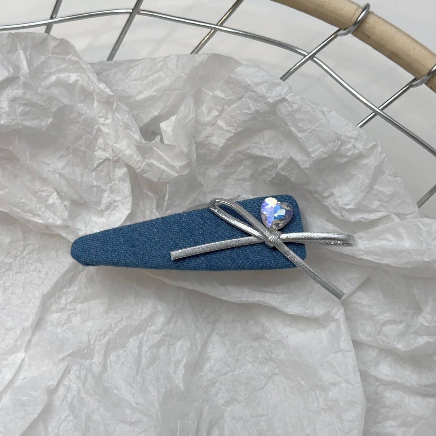 Denim series Bow Love diamond hair clip