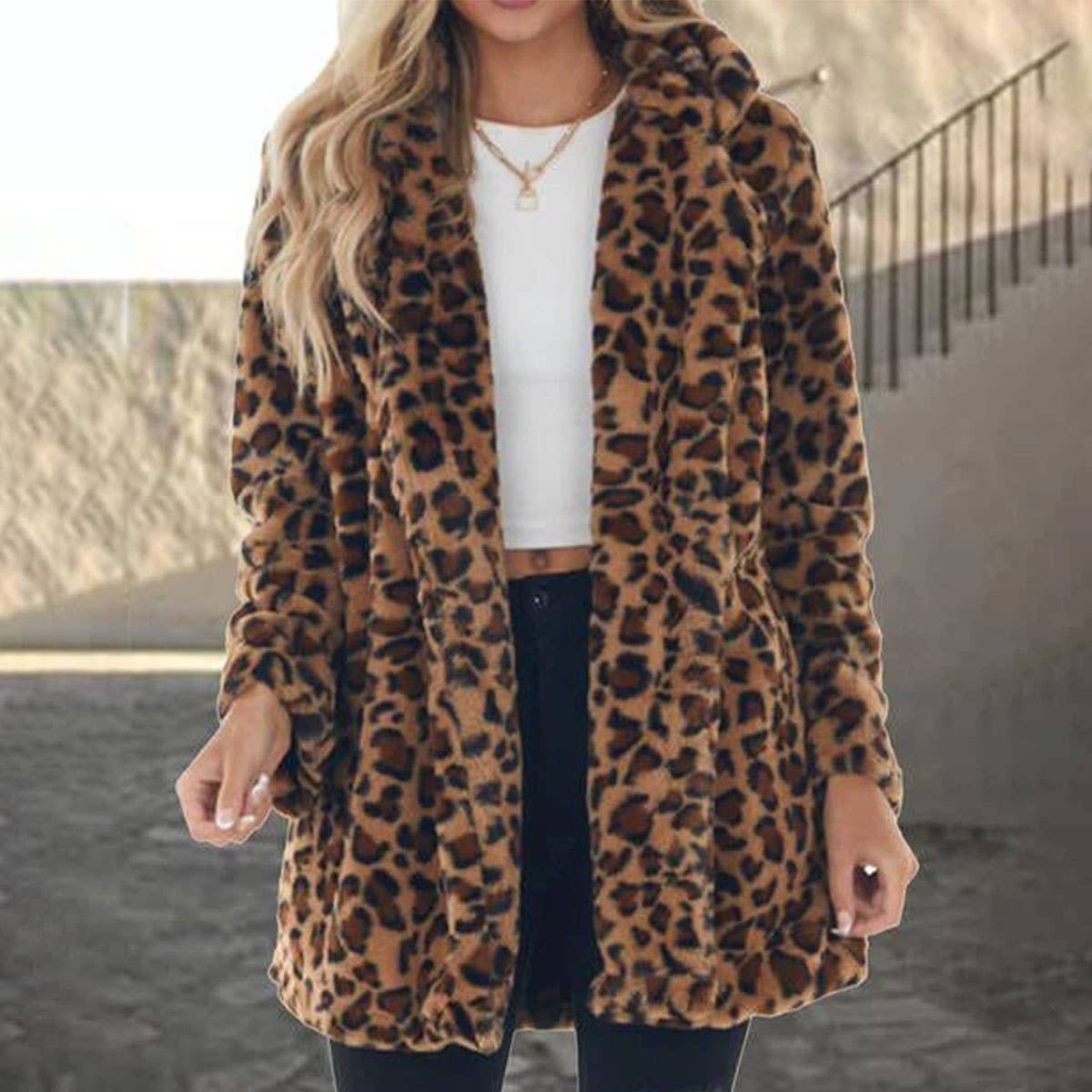 LEOPARD PRINT STYLE RABBIT HAIR STYLE LOOSE COAT