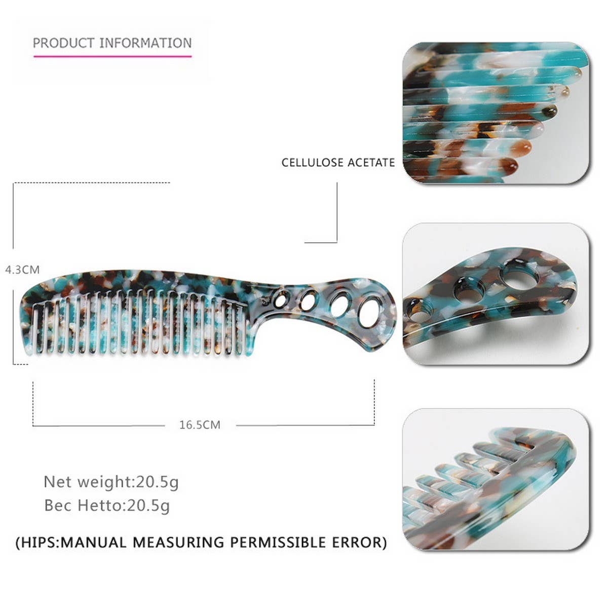 GRADIENT TOOTH ACETATE HAIR COMB WIDE TOOTH COMB