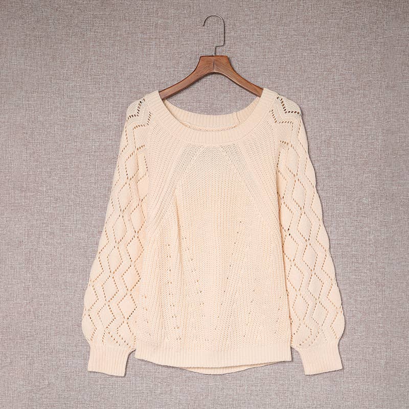 HOLLOW-OUT PULLOVER PATTERN CREW-NECK SWEATER
