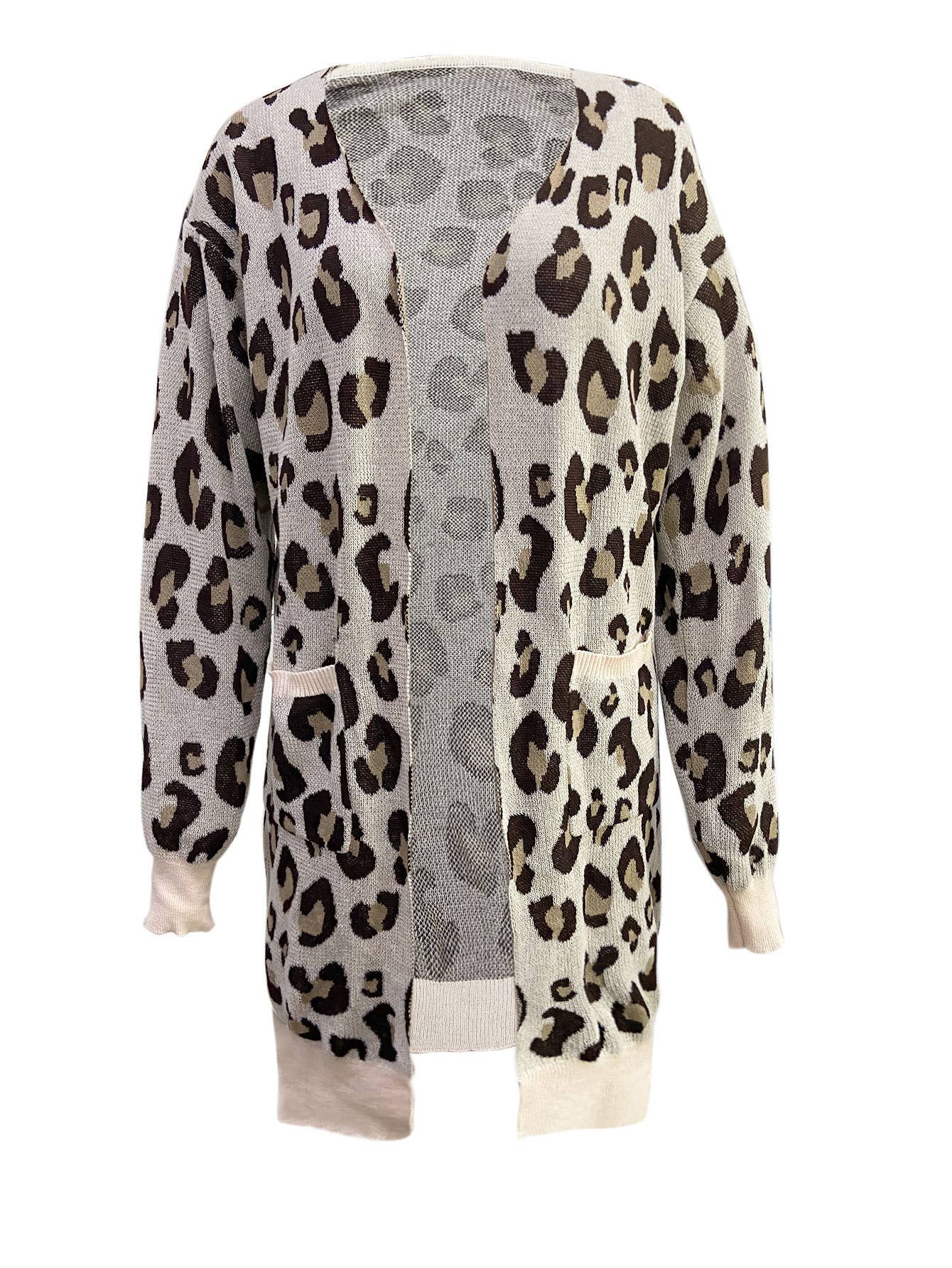 Leopard print jacquard long buttonless cardigan