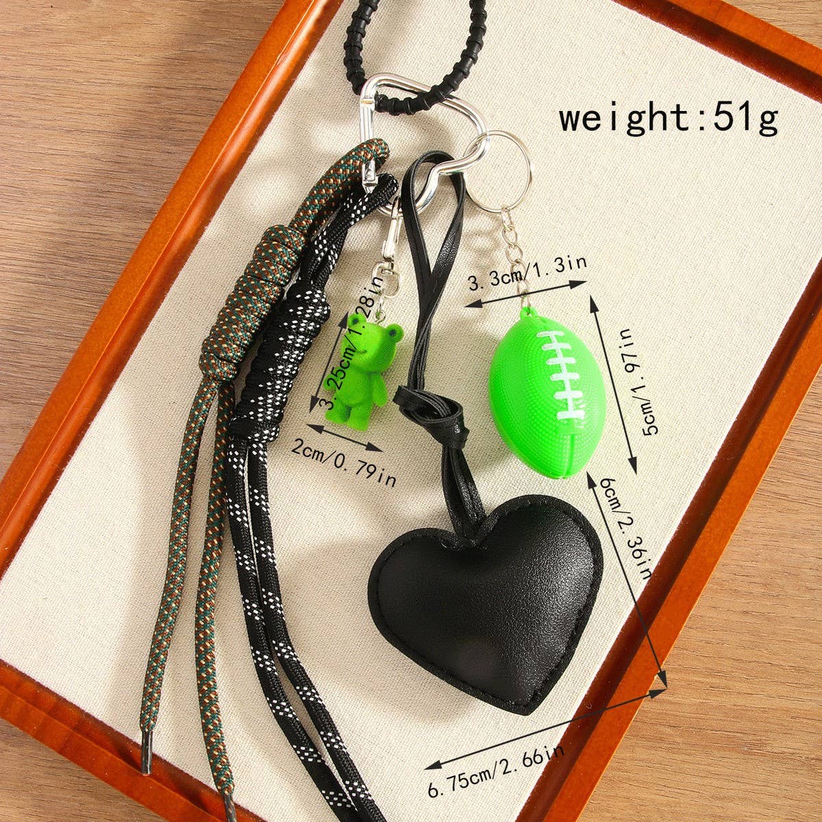 Black PU Heart Frog & Mini Football Keychain_CWMM7759