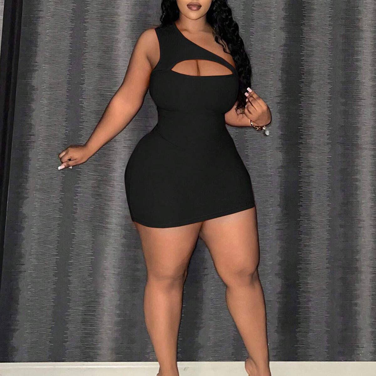 Chic One-Shoulder Cutout Sleeveless Midi Dress_CWDMD6061