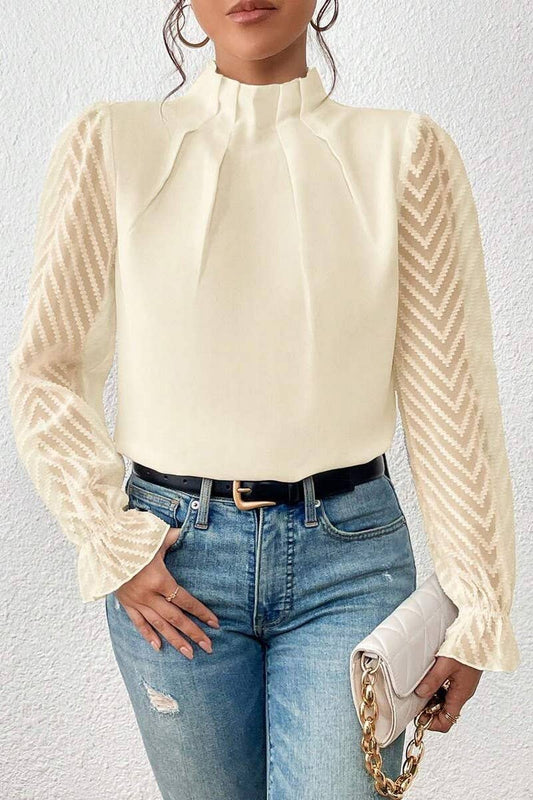 Cwtbls1823_Spring And Autumn Half Turtleneck Chiffon Top