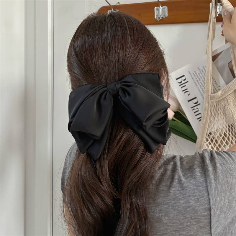 French vintage style big bow hair clip in black