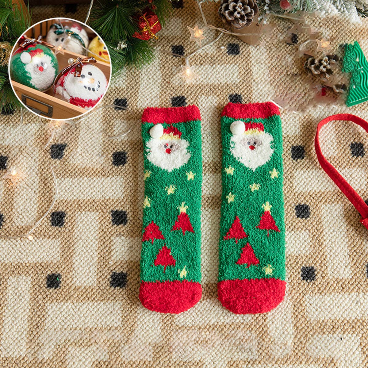 SANTA CLAUS FUZZY CHRISTMAS SOCKS GIFTS FOR WOMEN