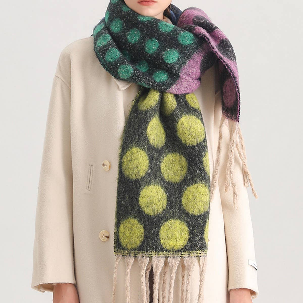 Retro Polka Dot Wool-Like Thick Scarf Shawl Winter_CWASC1440