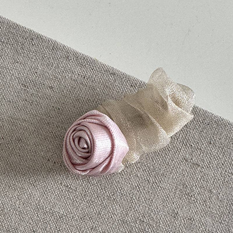 Pink Rose Mesh Hair Clip, Crease Duckbill Bang Pin_CWAHA4693