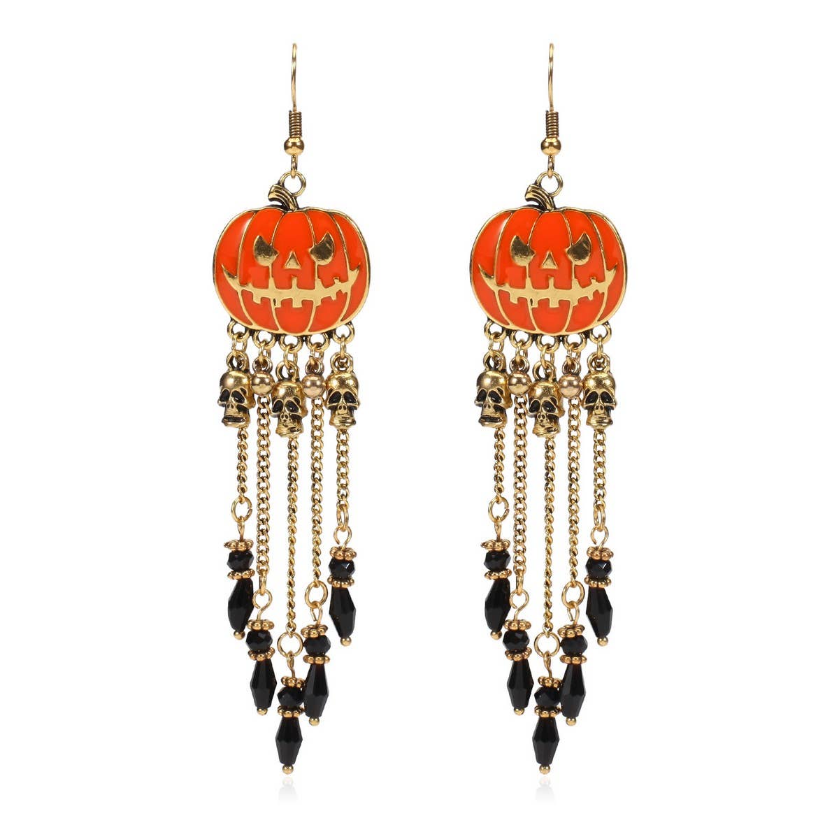 CWMM10460_HALLOWEEN PUMPKIN GHOST SKULL SPIDERWEB EARRINGS