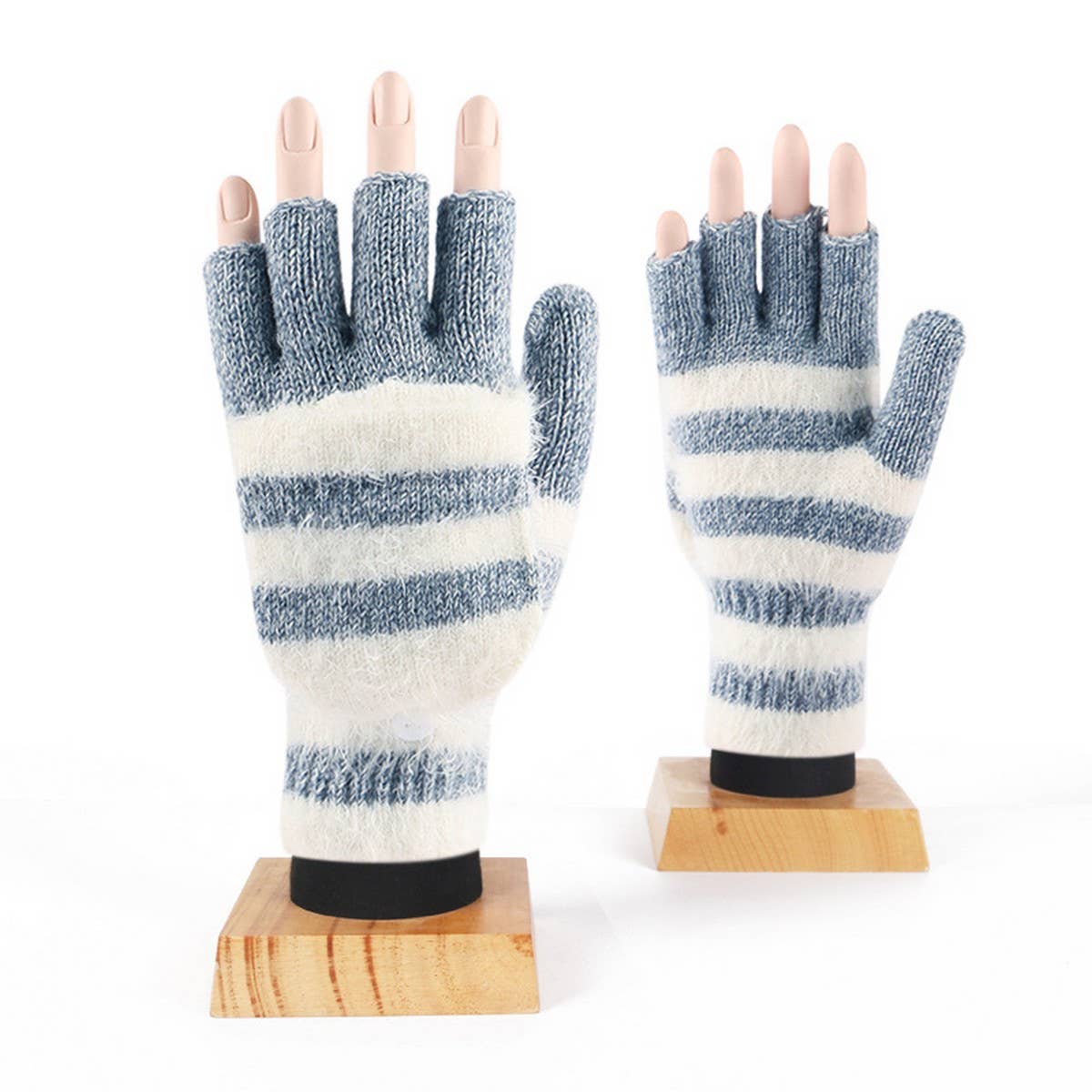 WINTER WOOL KNITTED HALF-FINGER FLAP WARM GLOVES_CWAG0403