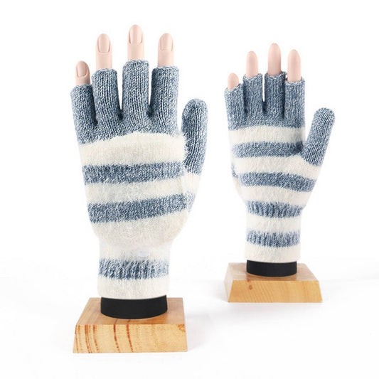 WINTER WOOL KNITTED HALF-FINGER FLAP WARM GLOVES_CWAG0403