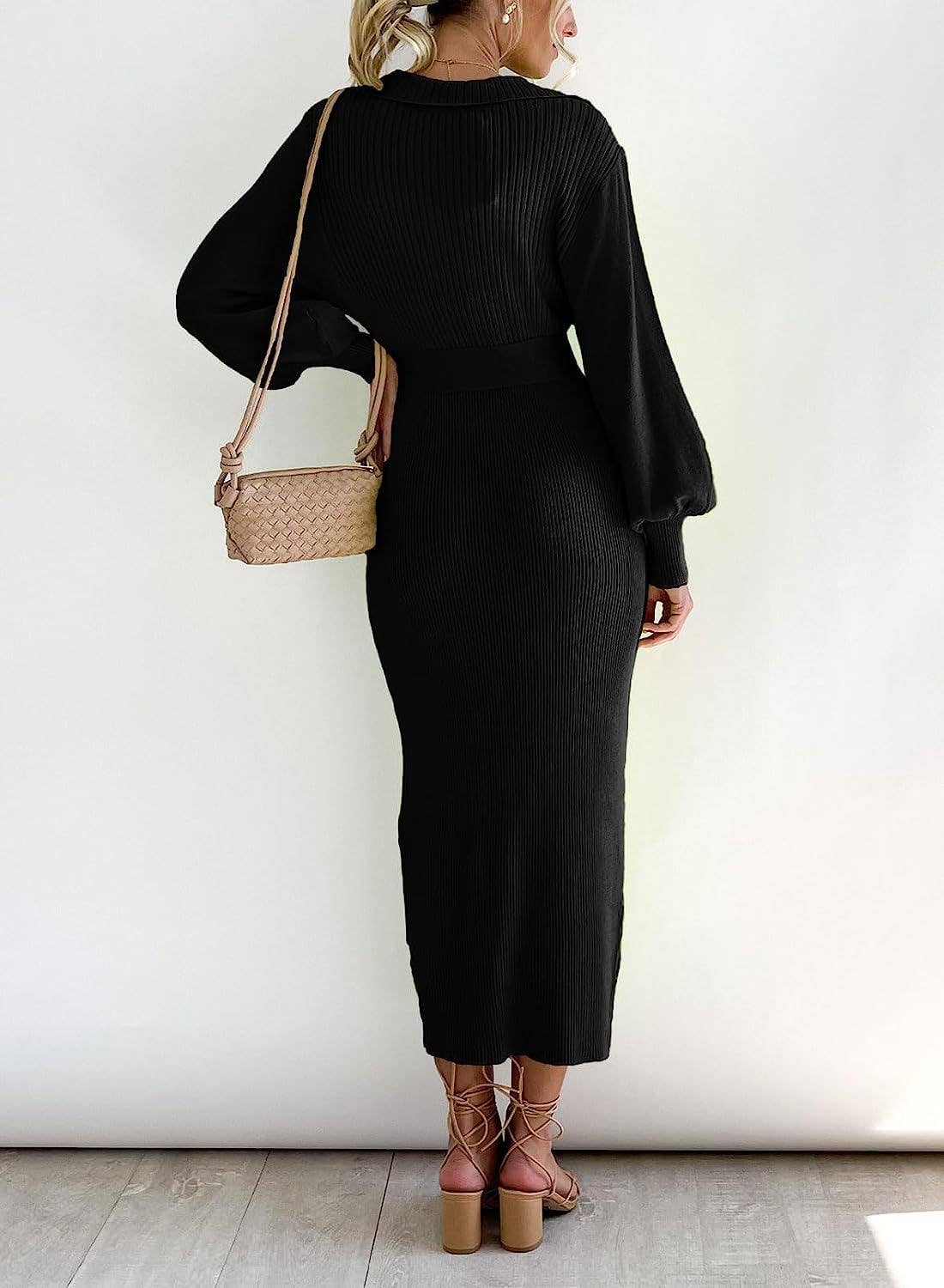 V-NECK SEXY KNIT SHEATH LACE-UP DRESS