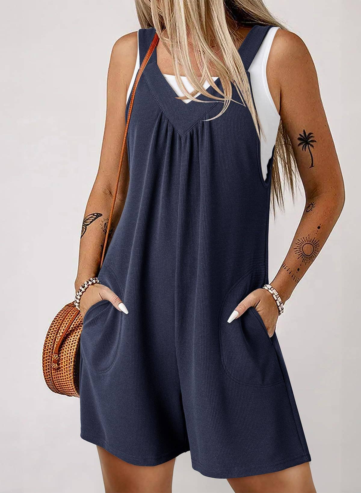 Women¡¯s waffle knit jumpsuit with side pockets