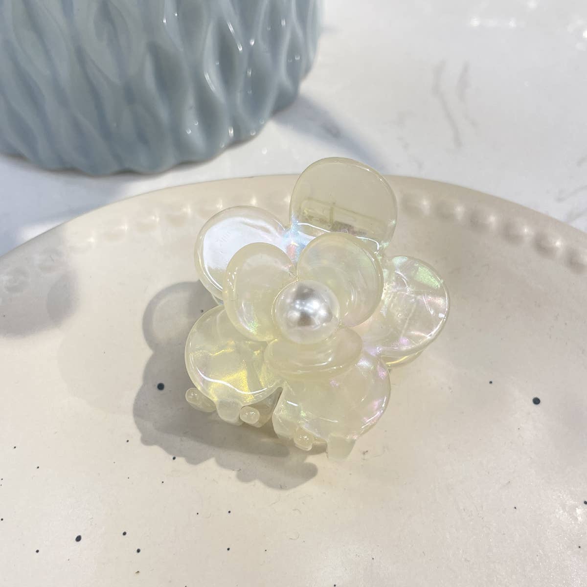 loral Pearl Hair Claw, Rhinestone Elegant Clip