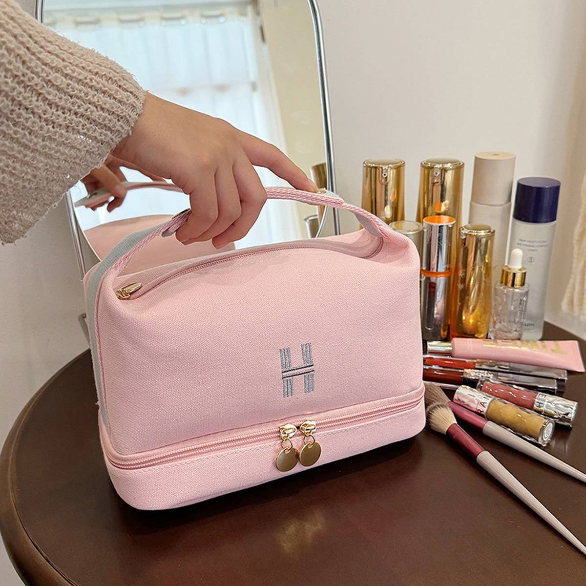 PORTABLE CANVAS LARGE CAPACITY COSMETIC BAG_CWAB4395