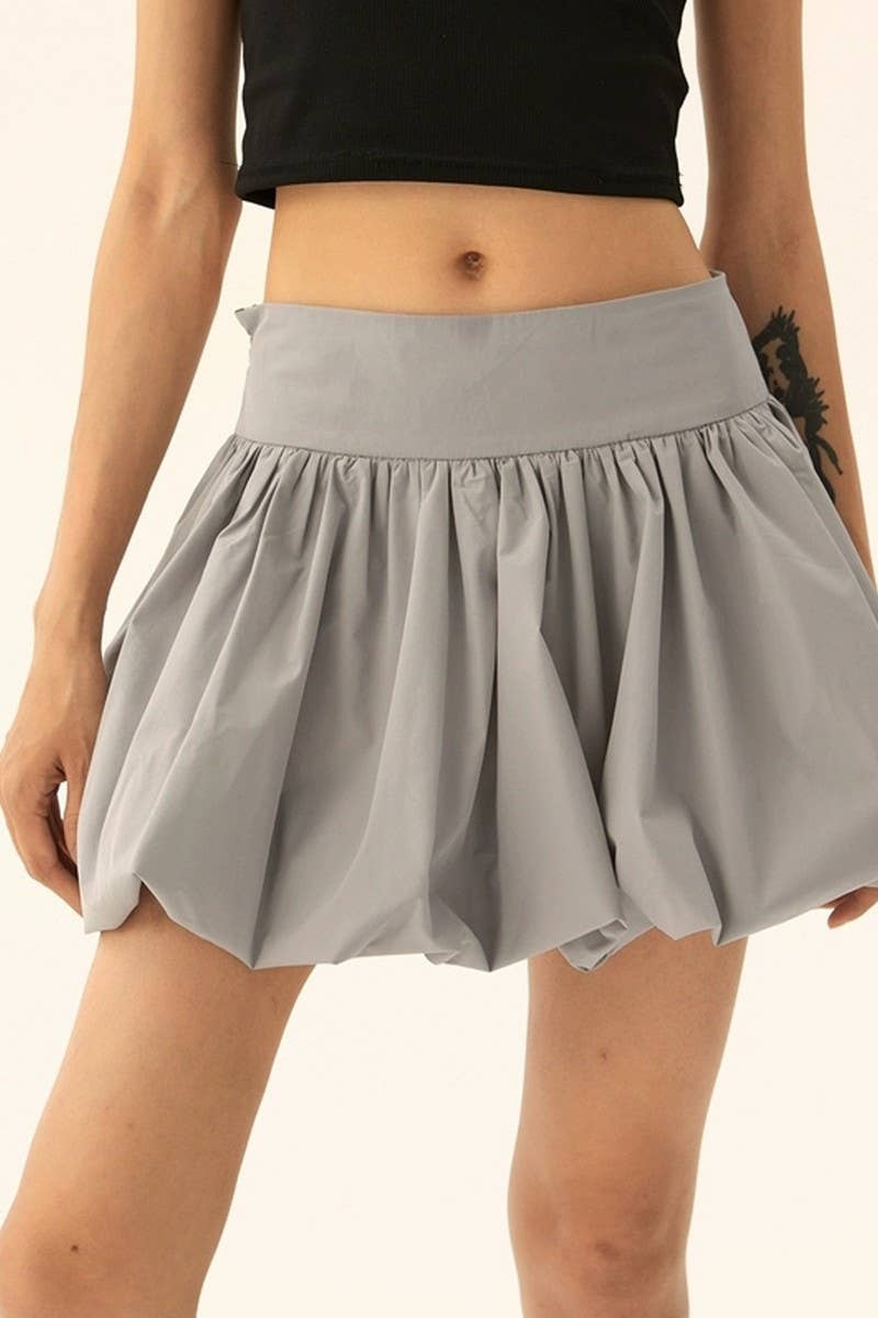 CWBSS0335_SOLID COLOR FLOWER BUD SHORT PUFFY SKIRT