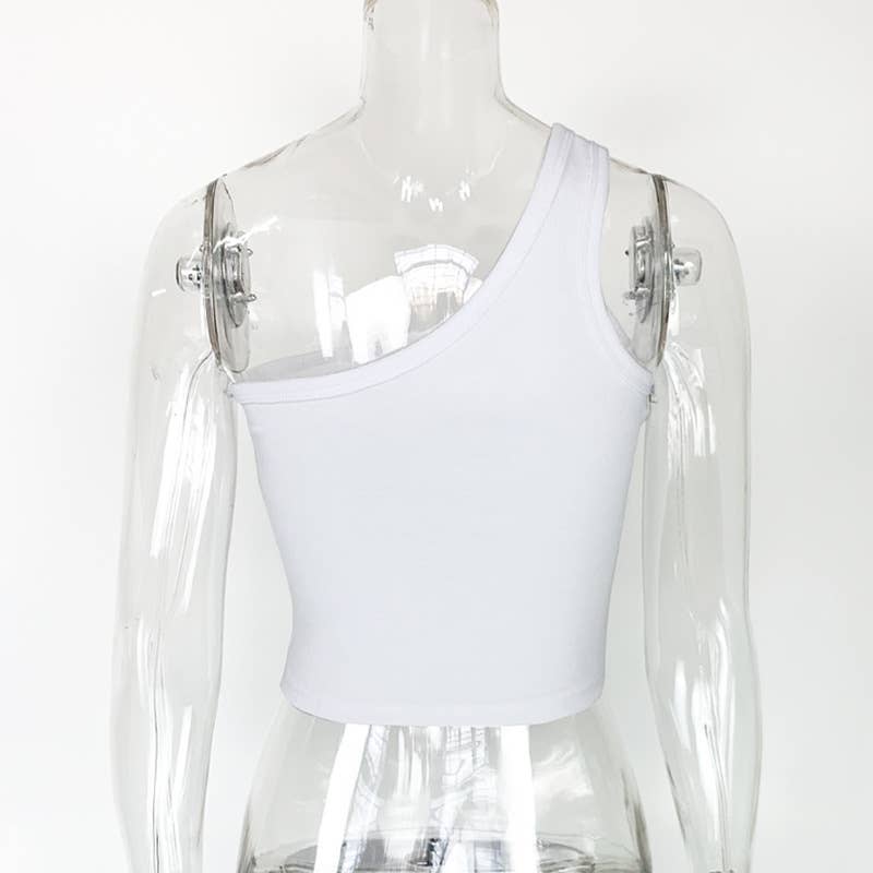 TRIM RIBBED TREND ONE-SHOULDER TANK TOP