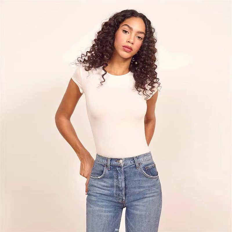 Sexy tight cotton ribbed round neck jumpsuit