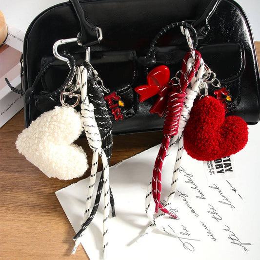 Chic Heart Bow Bag Charm with Braided Strap_CWMM7629