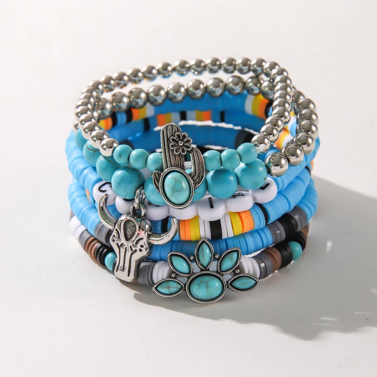 ETHNIC STYLE BULL HEAD CACTUS BRACELET SET