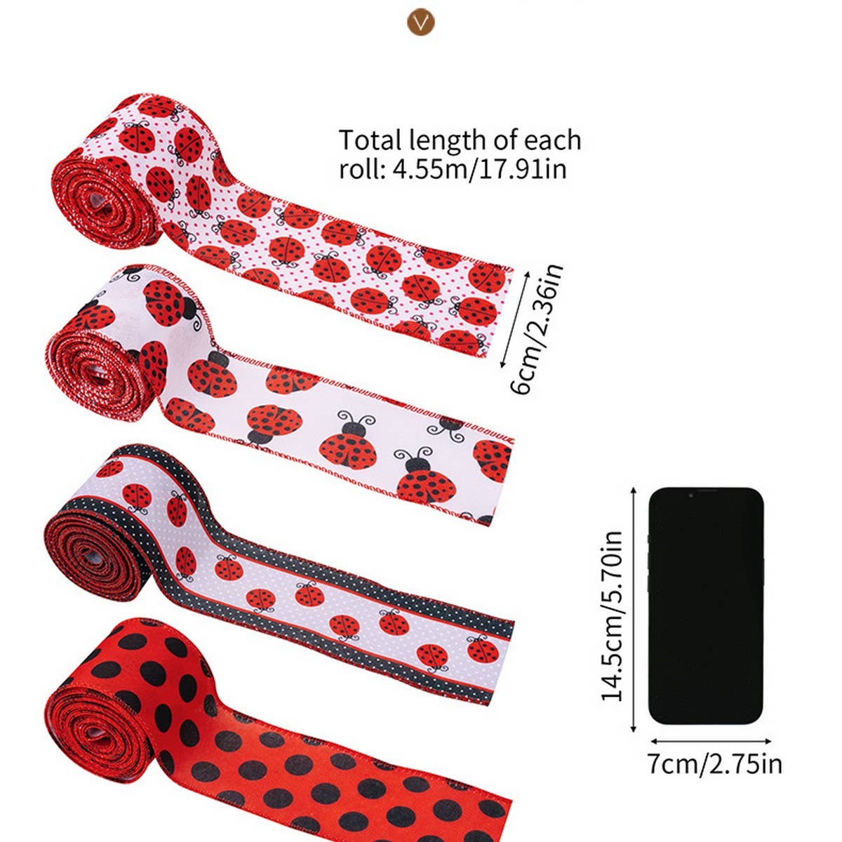 CWMM10222_LADYBUG RIBBON SET 4 ROLLS RED POLKA DOT WIRED BOW