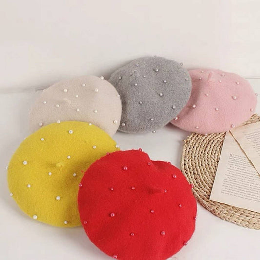 CWAH04556_GIRLS RED BERET WINTER WARM FASHION HAT