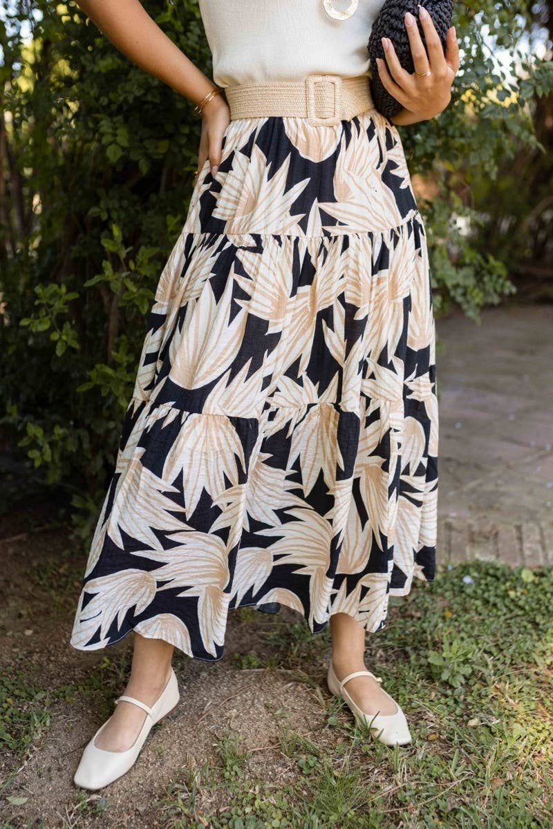 CWBLS0672_FLORAL ELASTIC WAIST VACATION MAXI SKIRT