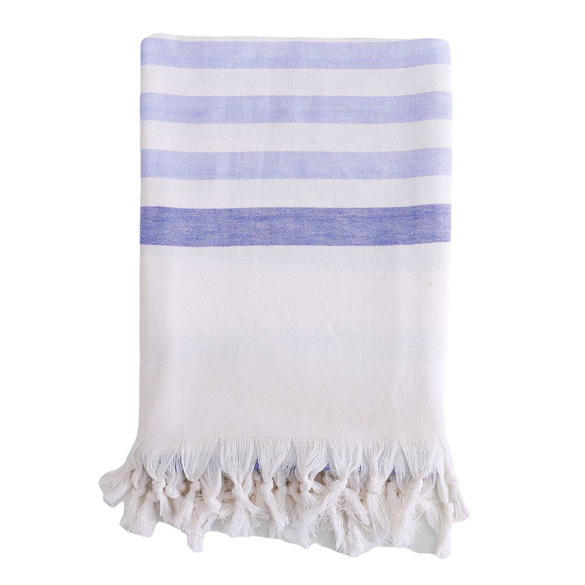 Lightweight Cotton Striped Beach Towel with Tassels