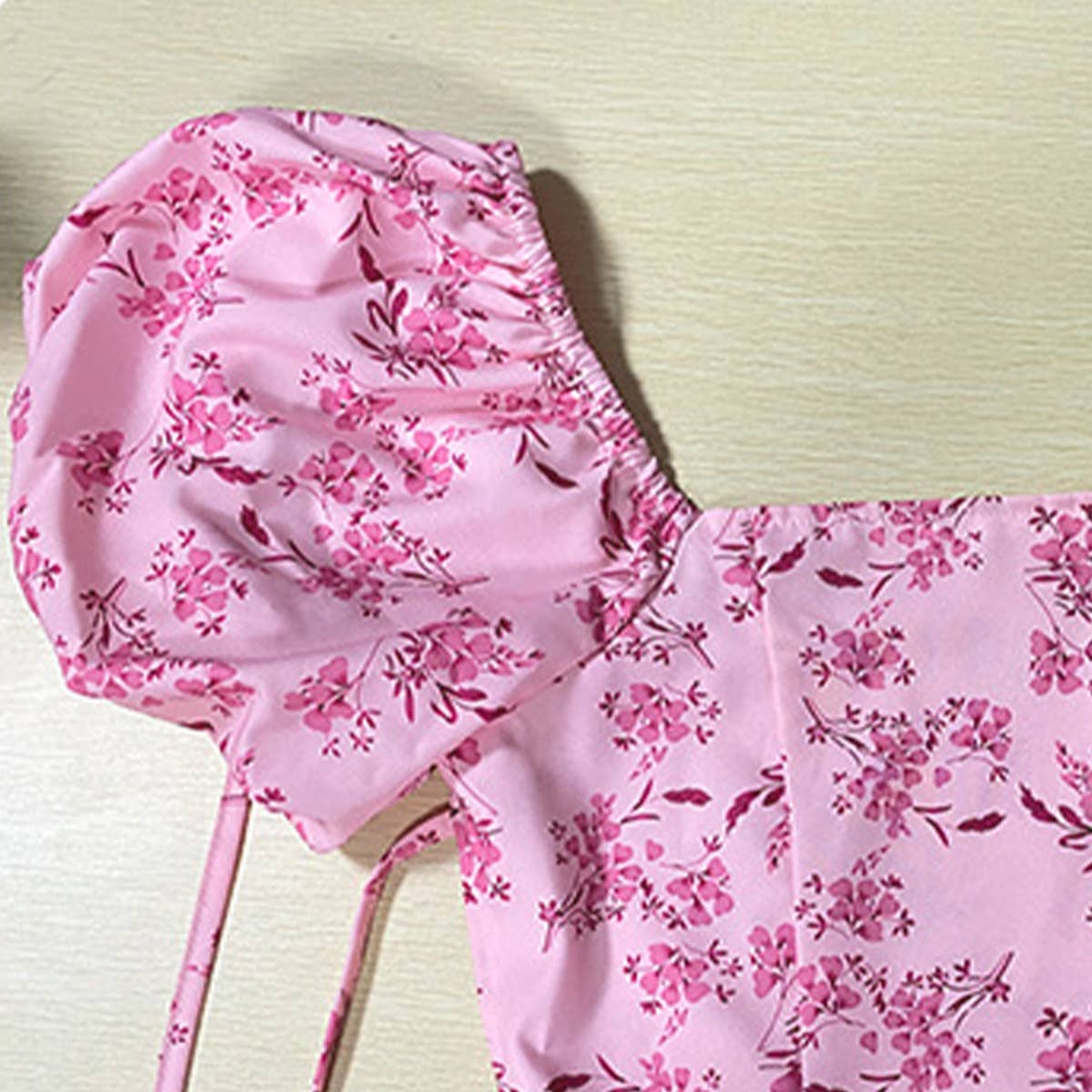 PRINTED SQUARE COLLAR LACE-UP DRESS