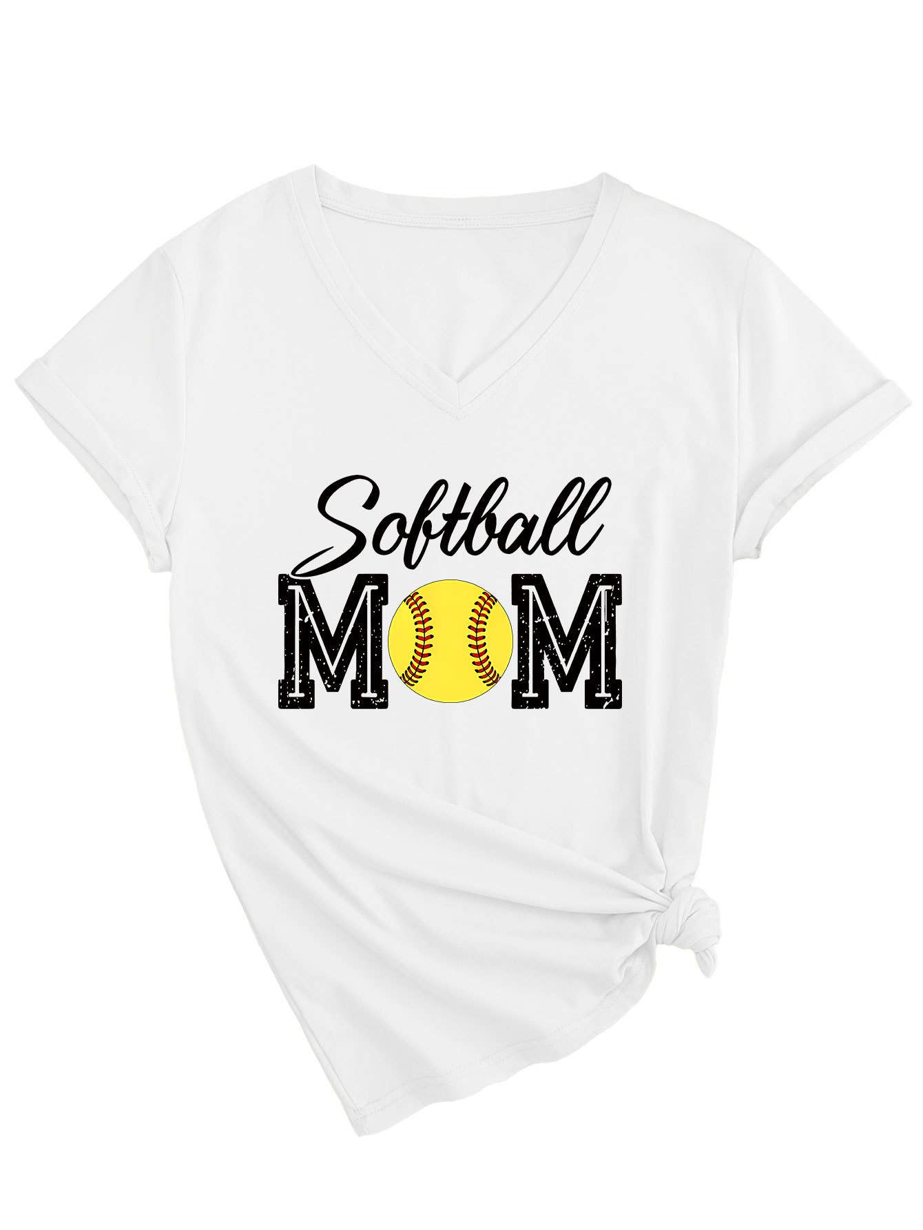 Trendy softball momV neck short-sleeved T-shirt