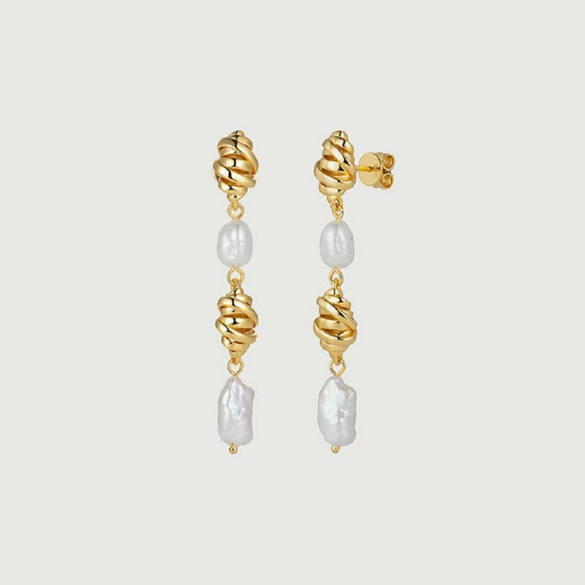 Trendy Irregular White Pearl Earrings 18K Gold