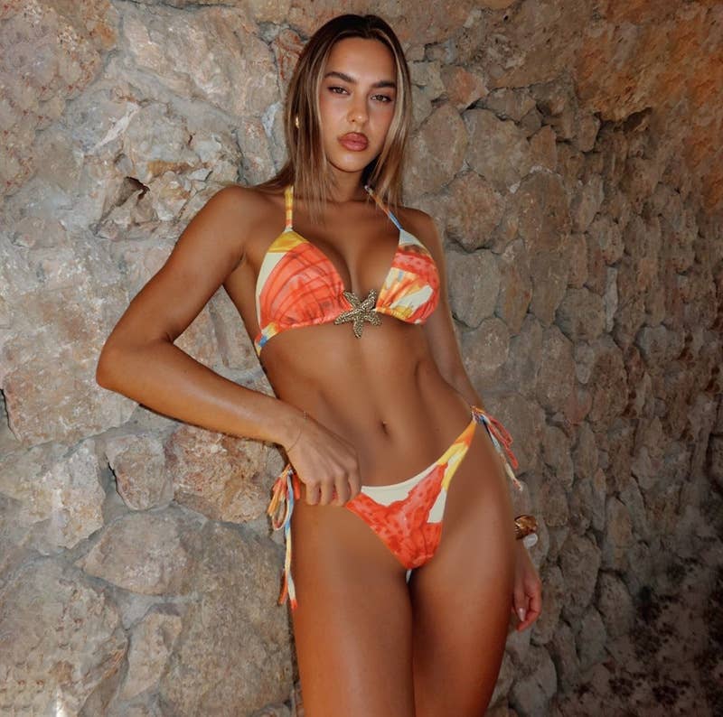 Sexy Tie Front Printed Bikini Three-Piece Set