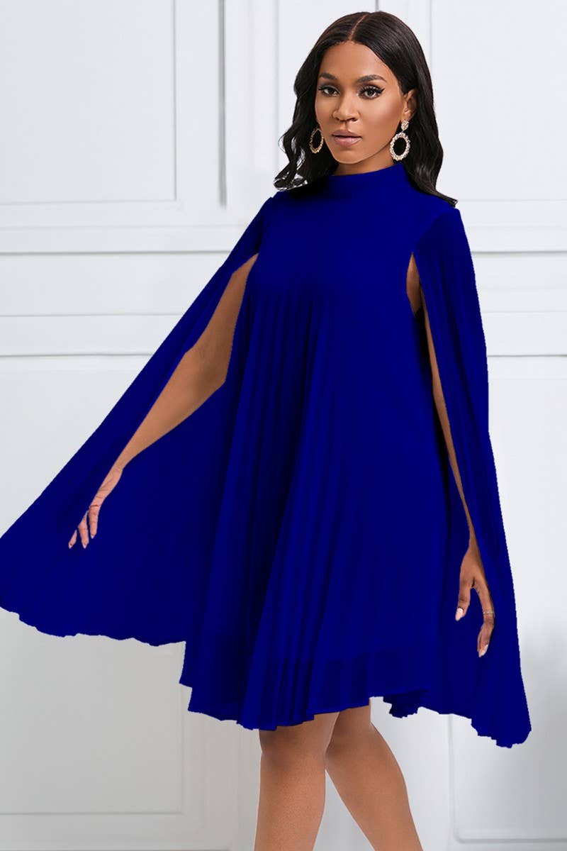 CWDSD3577_PLUS SIZE PULLOVER CAPE SHORT DRESS
