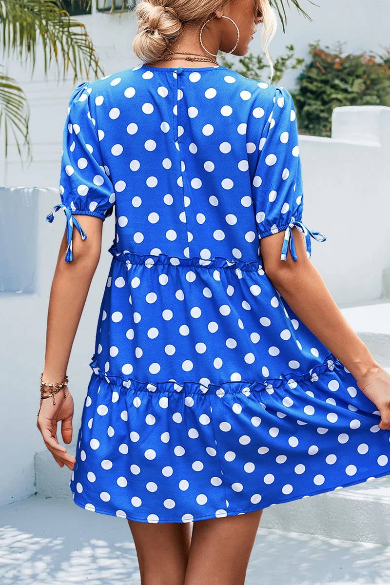 ROUND NECK BUBBLE SLEEVE STRAP DRESS_CWDSD2658