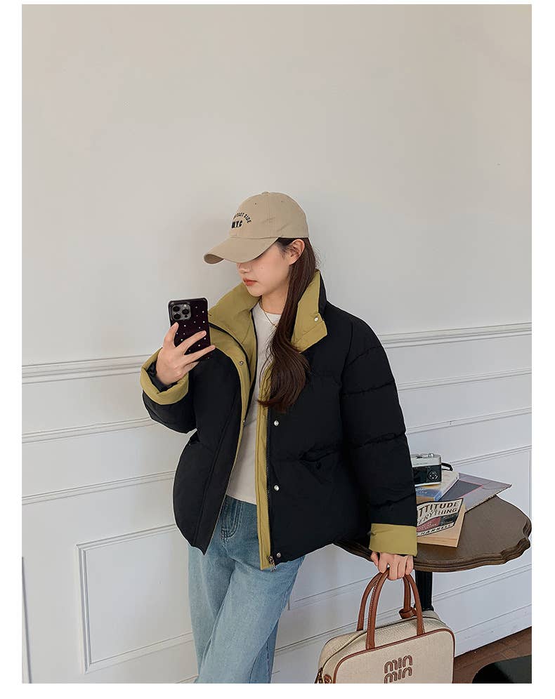 Short standing collar loose thick padded jacket