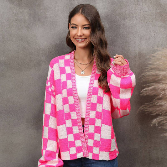 Plaid Cardigan Plus Size Coat Sweater