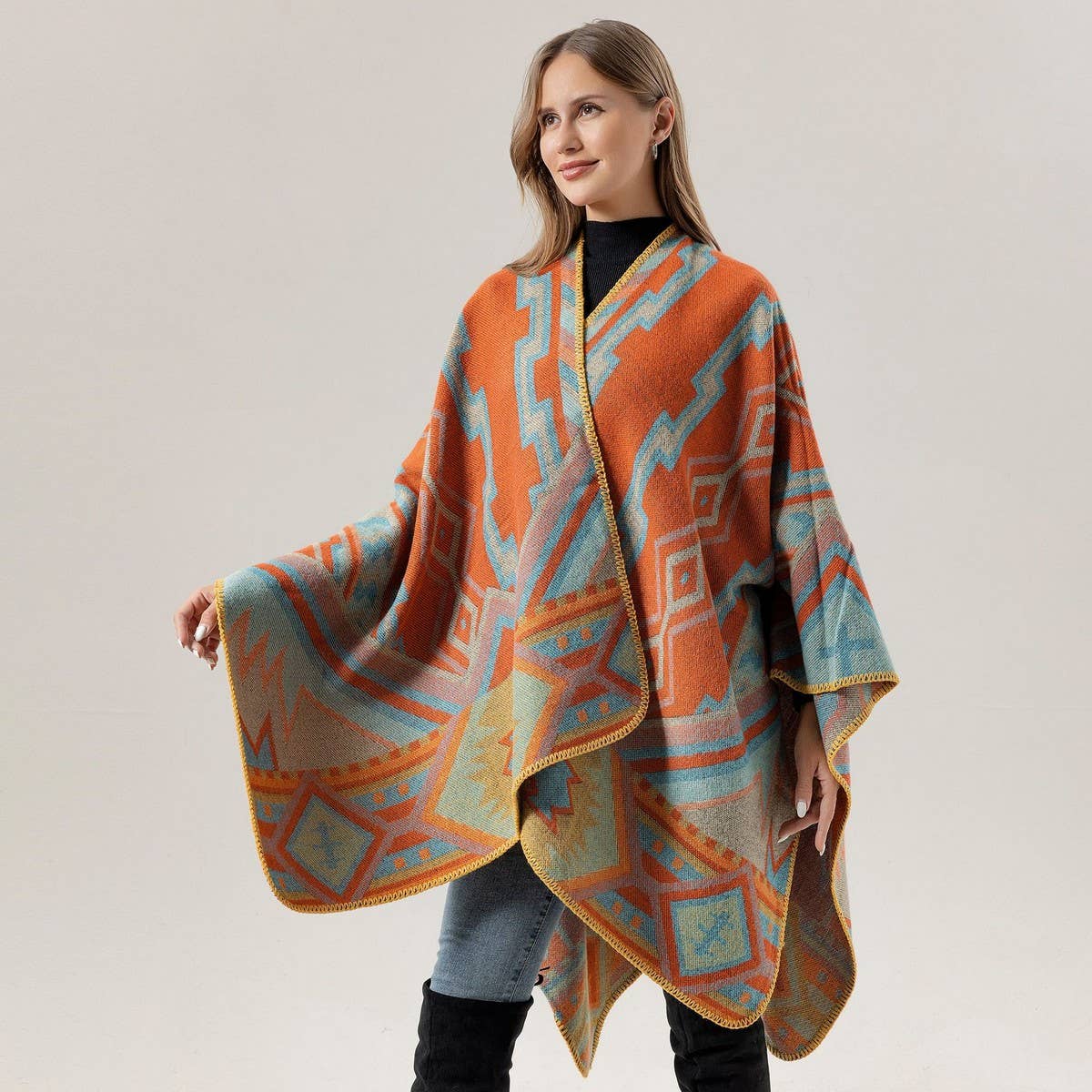 ETHNIC STYLE SHAWL WITH WARM CASHMERE SLIT CAPE_CWASC2244
