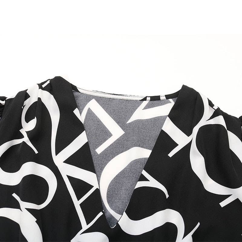 LONG SLEEVE GEOMETRIC PRINT SINGLE-BREASTED DRESS