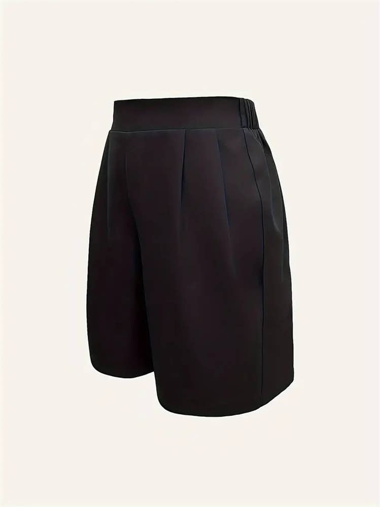 High-waisted formal solid color loose shorts