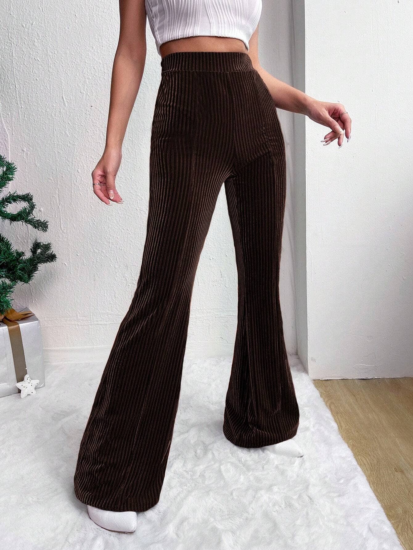 HIGH-WAISTED CORDUROY BELL BOTTOMS WIDE-LEG PANTS