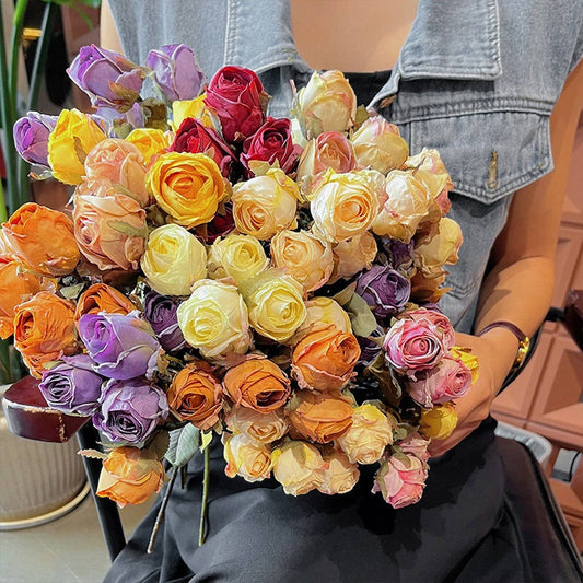 High-End Burnt Edge Rose Bouquet for Table Decor
